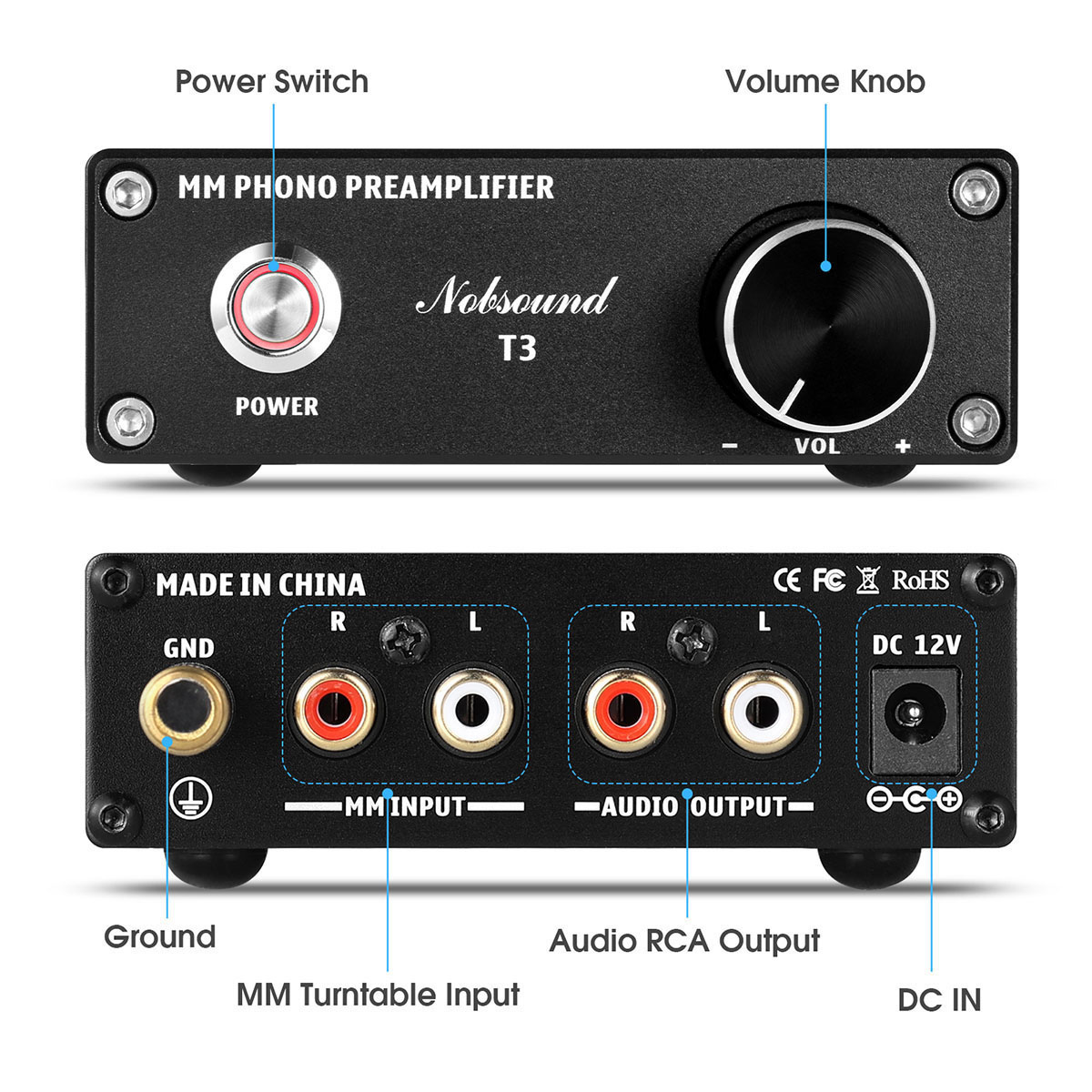 Nobsound T3 MM フォノプリアンプ レコードプレーヤー プリアンプ HiFi ターンテーブル アンプ