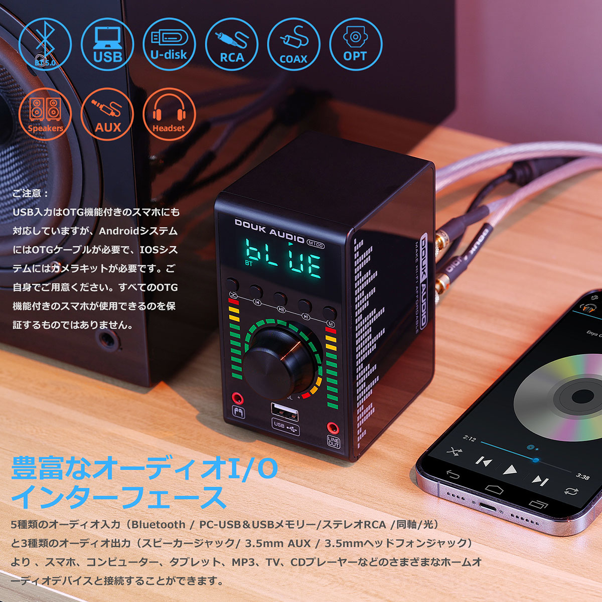 Mini Bluetooth5.0 デジタルアンプ USB DAC COAX/OPT ホーム