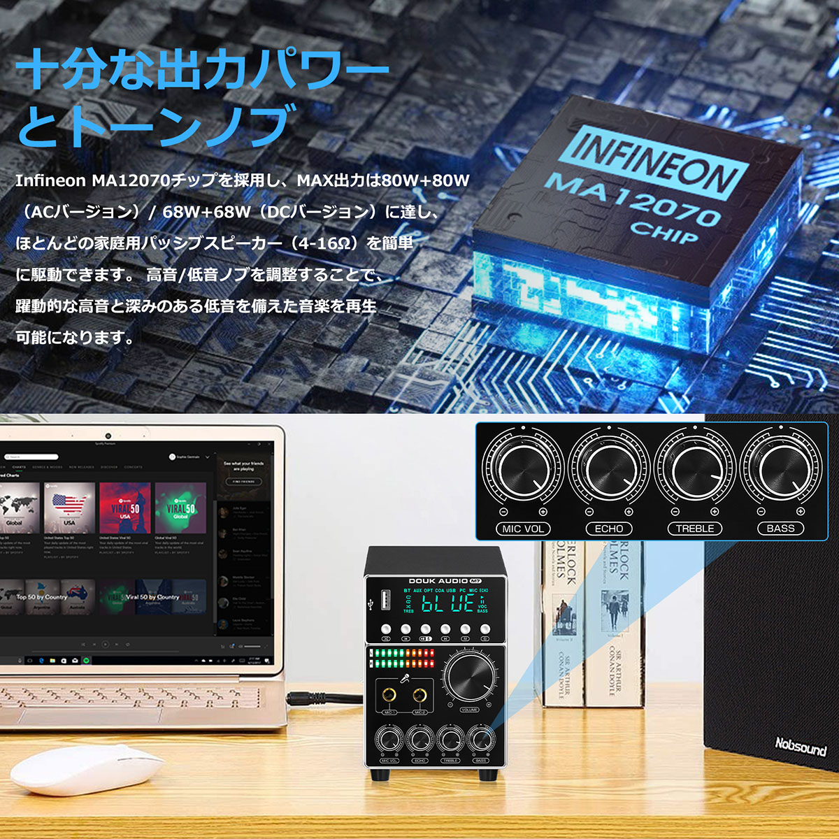 Nobsound M7 HIFI Bluetooth 5.0 デジタル パワーアンプ MIC S