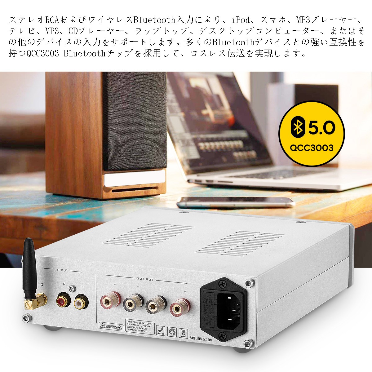 HiFi 300W + 300W Bluetooth 5.0 デジタル パワーアンプ クラスD