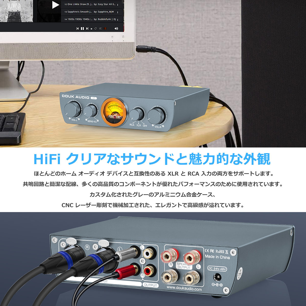 HIFI バランス XLR デジタル アンプ ホーム ステレオ スピーカー パワーアンプ VUメーター付き 300W×2 : suc-h7 :  Nobsound - 通販 - Yahoo!ショッピング