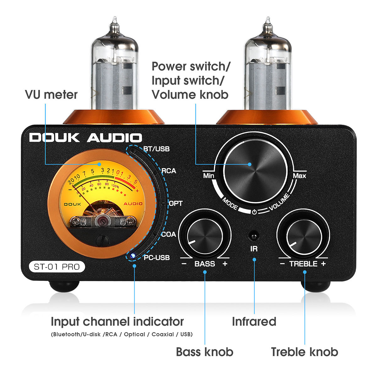 Nobsound ST-01 PRO 6K4 Bluetooth 5.0 真空管アンプ VUメーター USB DAC COAX/OPT パワーアンプ  プリアンプ