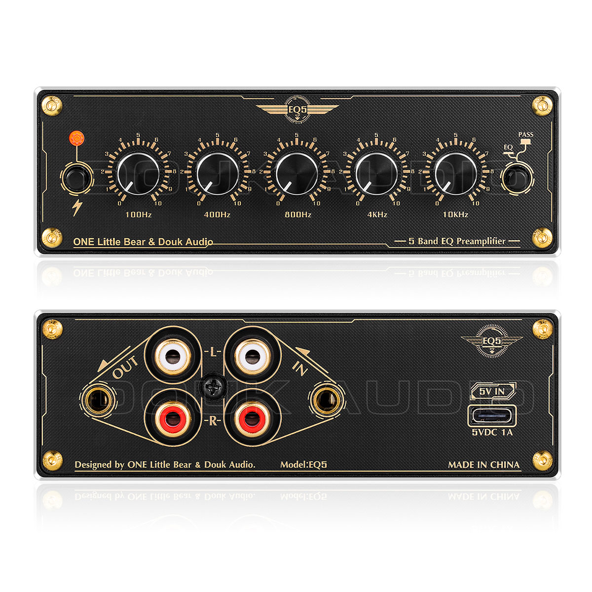Douk Audio EQ5 Mini 5バンド EQ プリアンプ イコライザー ステレオ ホーム/カー オーディオプロセッサー