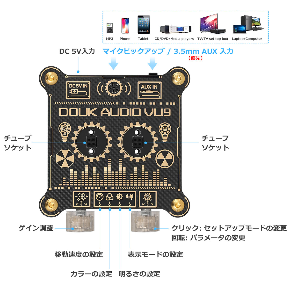 Nobsound VU9 ニキシー管風 Pixie サウンドレベルメーター マイク