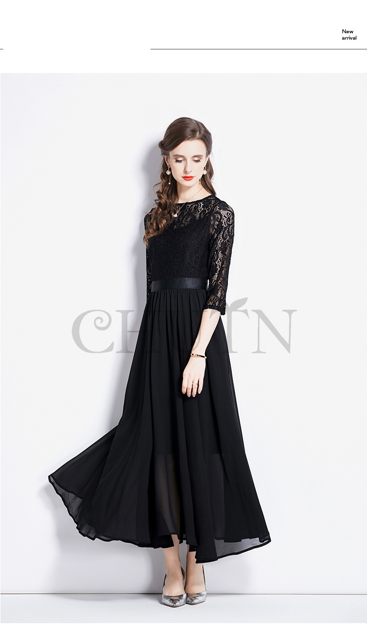 黒ロングパーティードレス 40代レースマキシワンピースフォーマル