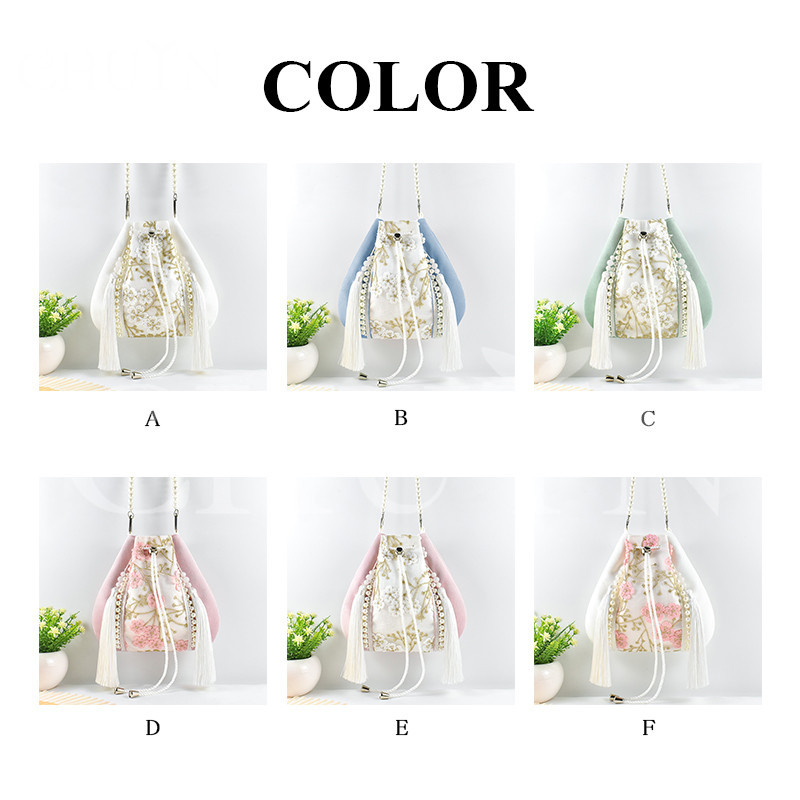 和装バッグ 唐装漢服バッグタッセル 巾着型花柄ポシェットバッグ