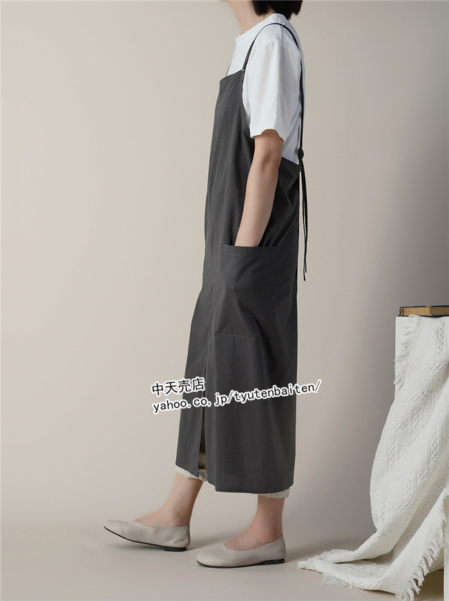ロングエプロン おしゃれ 撥水加工 綿麻 シンプル ナチュラル 柔らかい