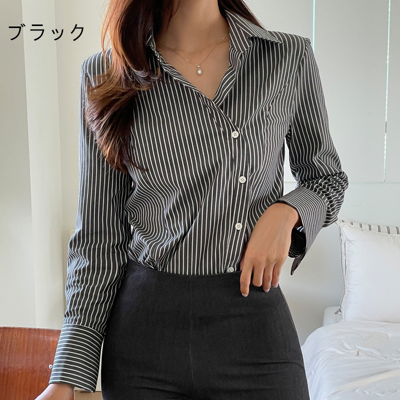 シャツ 長袖ストライプ柄ブラウス レディース 春夏服 シンプル