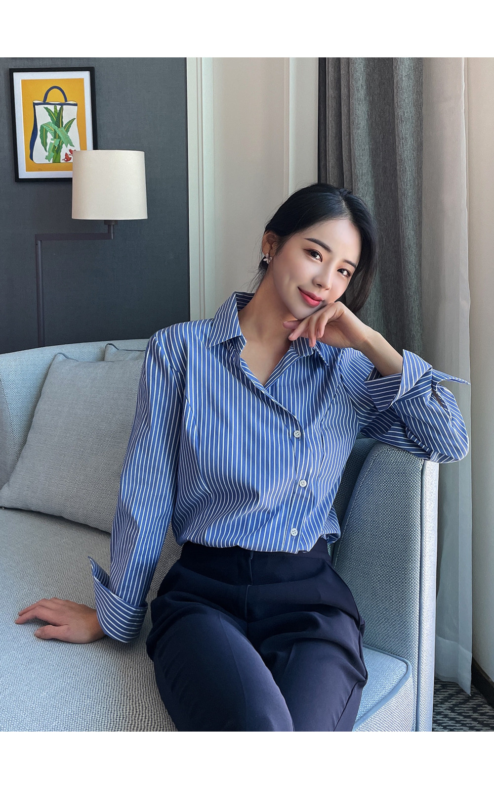 シャツ 長袖ストライプ柄ブラウス レディース 春夏服 シンプル