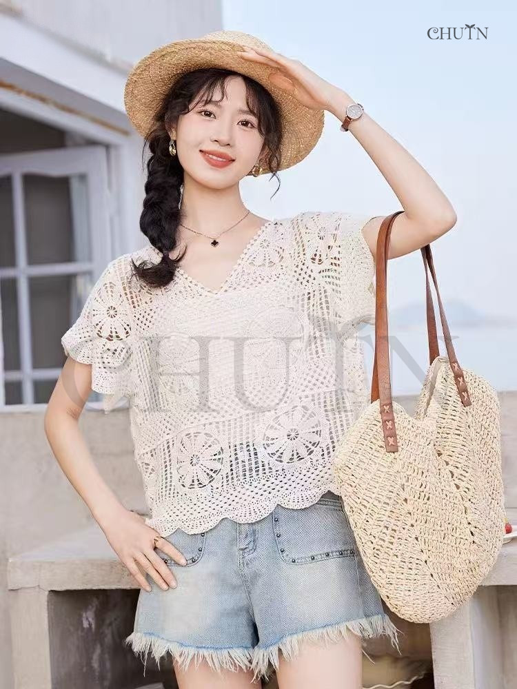 【極美品】HANAE MORI 半袖サマーニット カラフル装飾　４ 1.jpg