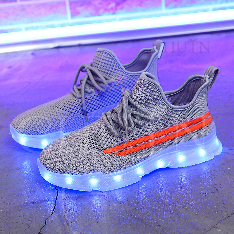光る靴 キッズ ジュニア 充電式 LED ニットスニーカー 夏 大きいサイズ