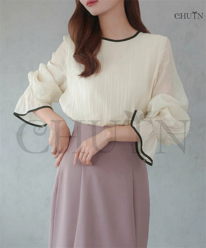 レディース フリルトップス 長袖 薄手 女性 春服 夏服 秋服 おしゃれかわいい wft06636.jpg