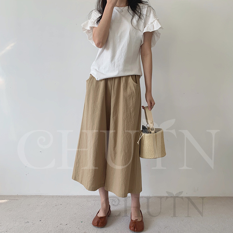 ワイドパンツ ガウチョパンツ シンプル 無地 夏 ロングパンツ