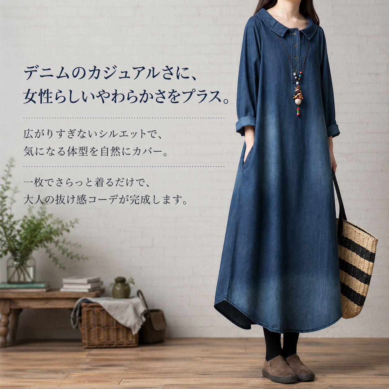 デニムワンピースレディース可愛いデニムワンピースシャツワンピース40