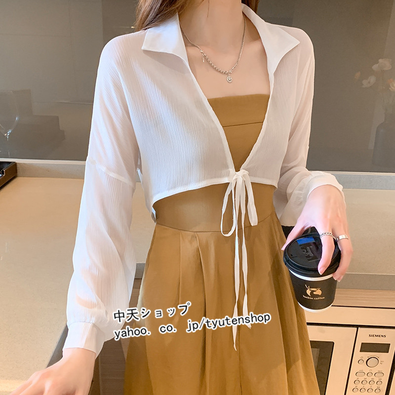 シフォンボレロ レディース ゆったり カーディガン ショート丈 薄手 アウター UVカット ファッション肩掛け 長袖 紫外線防止 水玉柄 蒸れない 涼しい シフォンボレロ レディース ゆったり カーディガン ショート丈