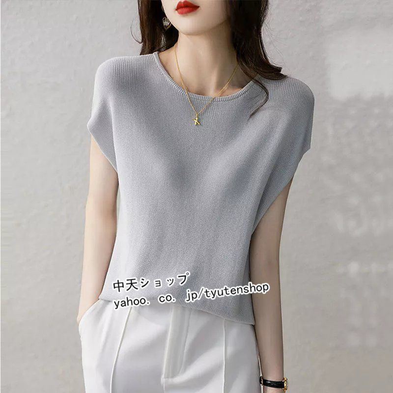 ニット レディース 春夏ｔシャツ 半袖 バックボタン 2way ｖネック フレンチ袖 ニットトップス 薄手 ゆったり プルオーバー カジュアル 着痩せ おしゃれ 重ね着 |  | 03