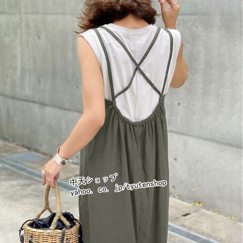 サロペットワンピース 夏 レディース 40代50代 キャミワンピース 無地