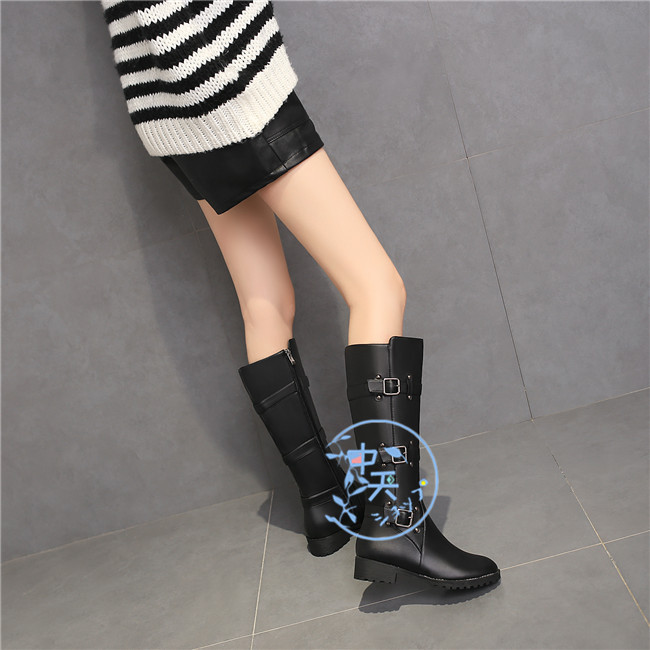 ロングブーツ大きいサイズ ローヒールロングブーツレディース 美脚