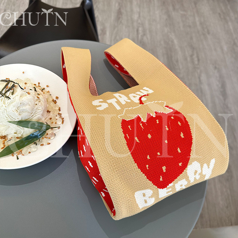 ニット トートバッグ 可愛い クリスマスニットバッグ軽量 ミニトート