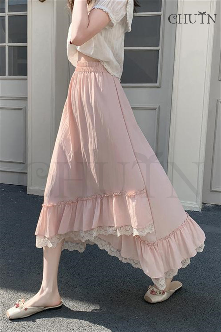 可愛い夏スカートロングゆったりウエストゴム 涼しい フレアスカート