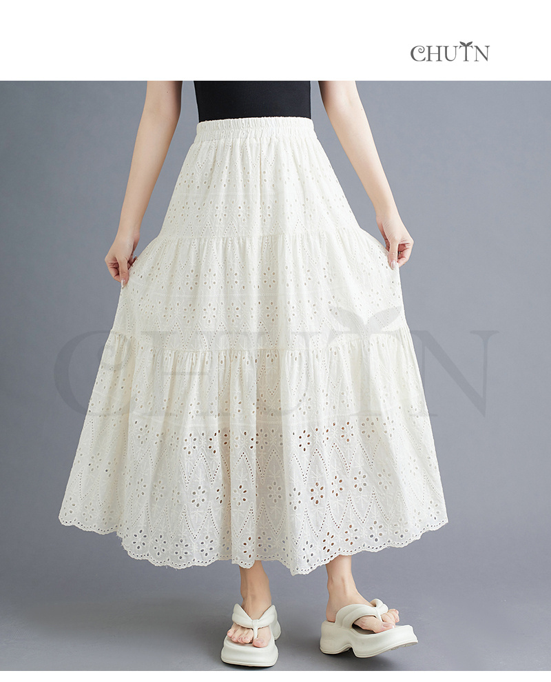 CHUTNコットンボイルタック刺繍ロングスカート レディース A