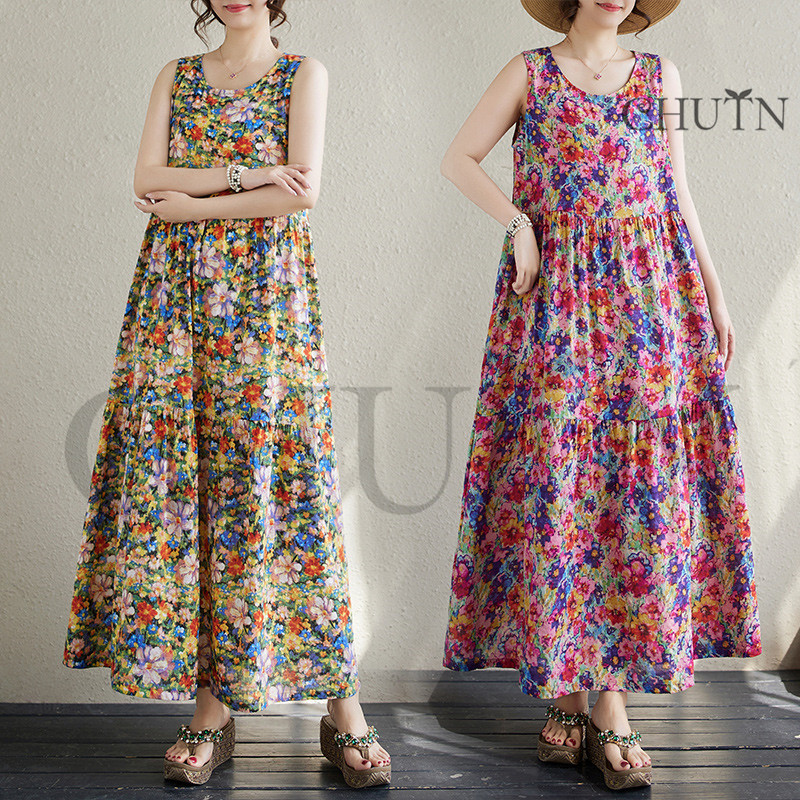 Blumarine 花柄ヒョウ柄ノースリーブワンピース40サイズ CHUTN花柄マキシタンクトップワンピース レディース 40代 可愛いロング