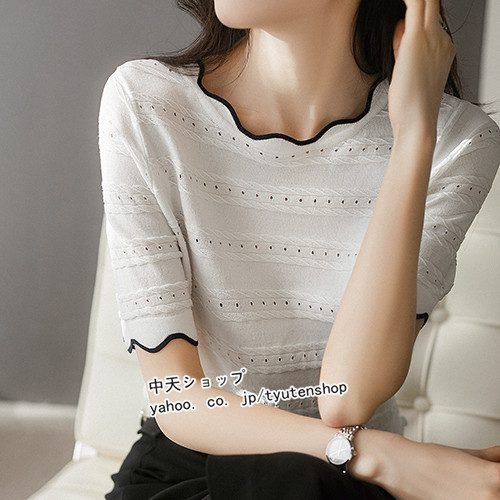 トップス レディース 半袖ニット ニットトップス ゆったり 韓国