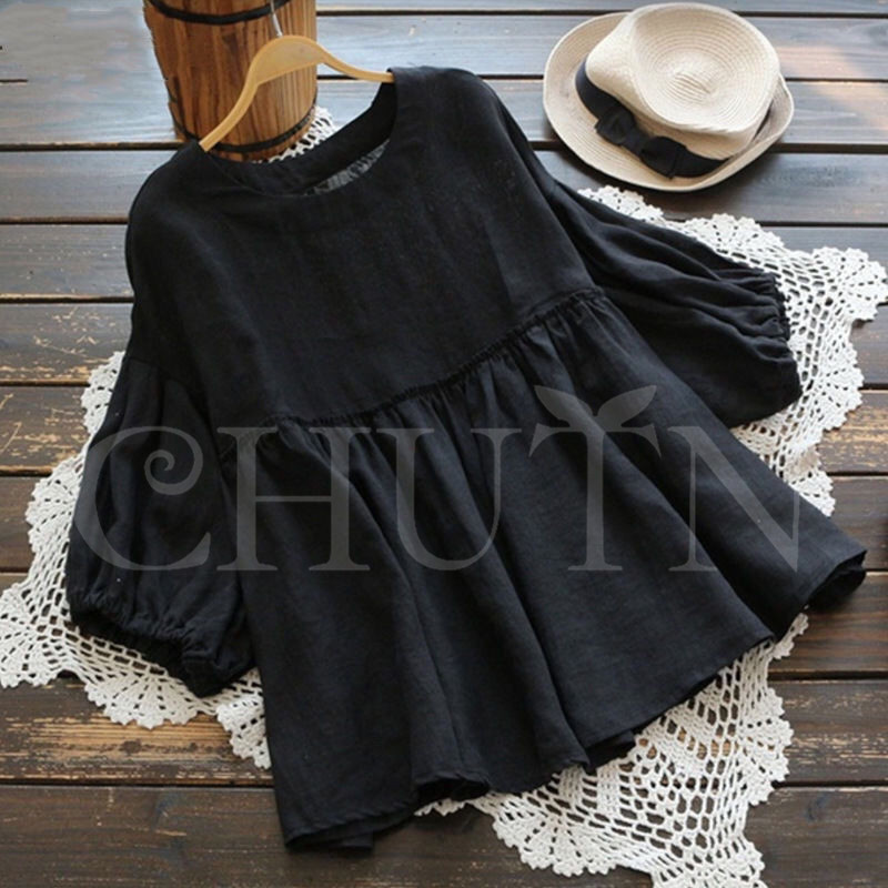 ブラウス レディース バルーンスリーブフレアブラウス 半袖 ギャザー