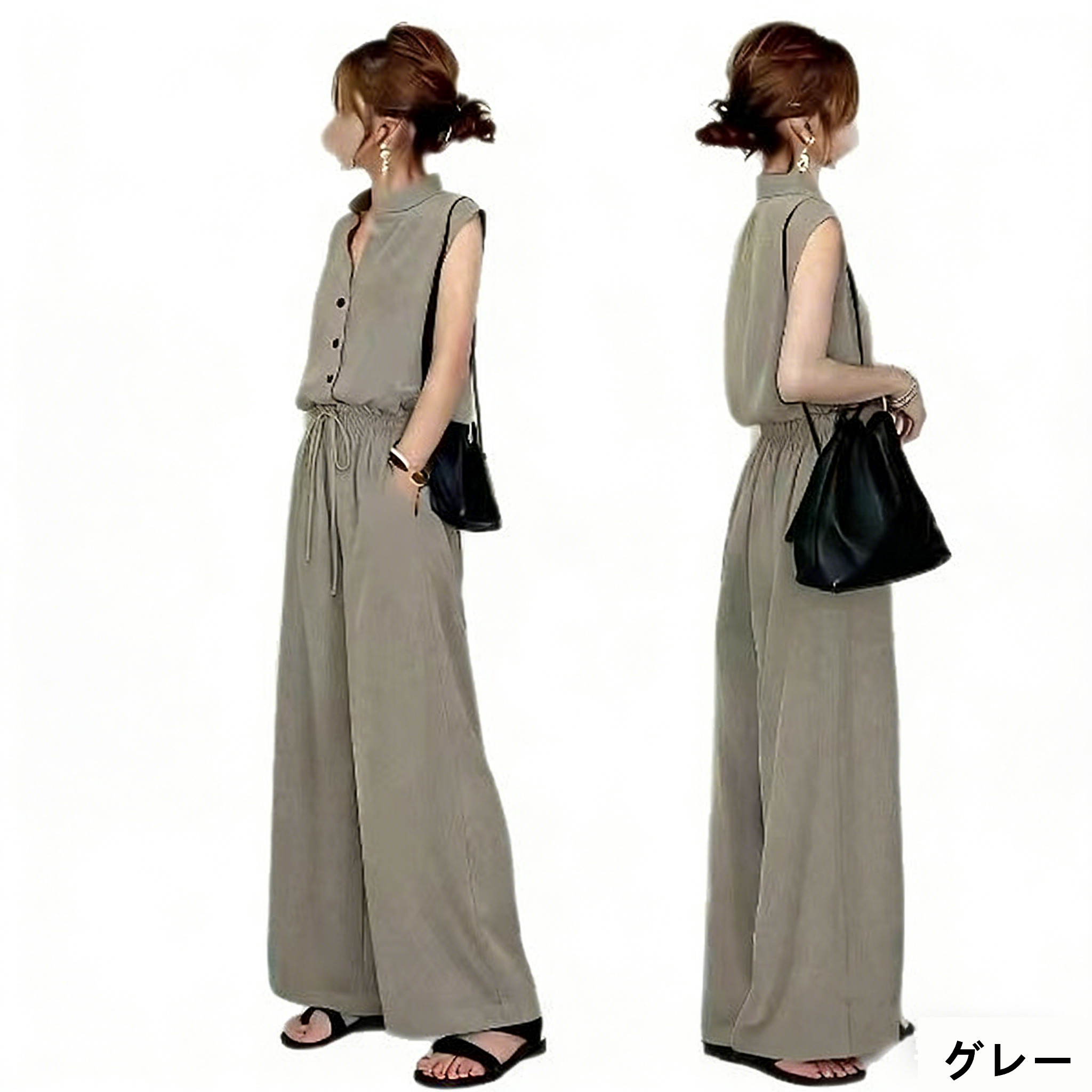 サマースーツタンクトップセット夏服 2点セット 涼感綿麻シャツ