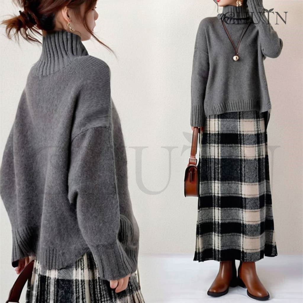 セータートップス+ラシャスカートニットセットアップ長袖ニット