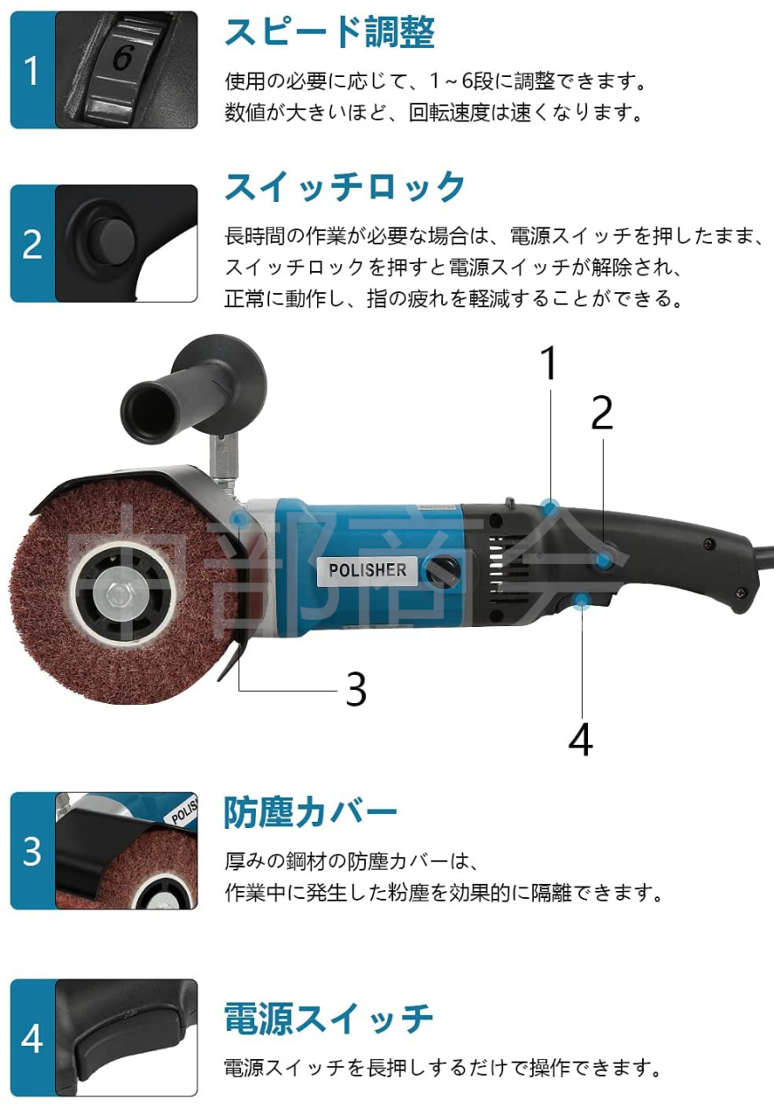 ディスクグラインダー 電動サンダー 研磨幅100mm 1400W 研磨工具