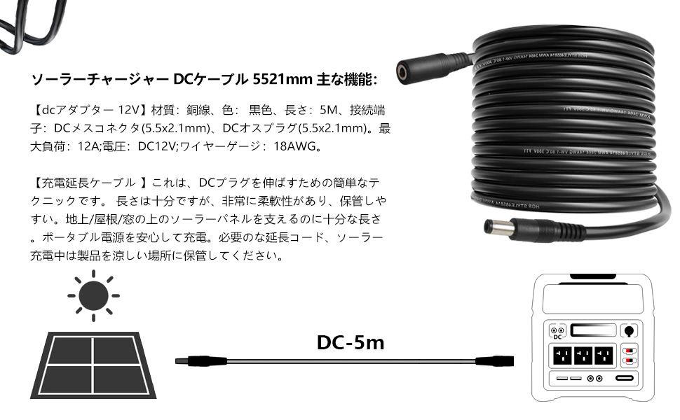 ソーラーパネル DC 延長ケーブル