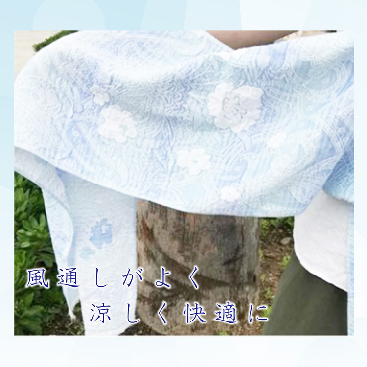 冷感ストール 日本製 サラサ柄 クール糸70％仕様 タオルメーカーが作った ガーゼタオル風 接触冷感 UVカット ネッククーラー 涼しい