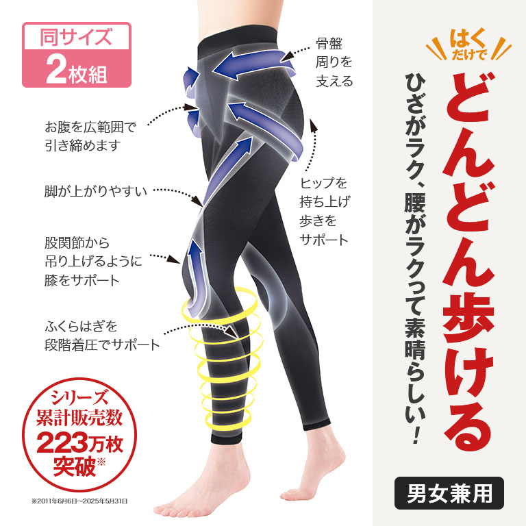 らくらくテーピングスパッツ ロコアップ 10分丈 2枚セット スパッツ 
