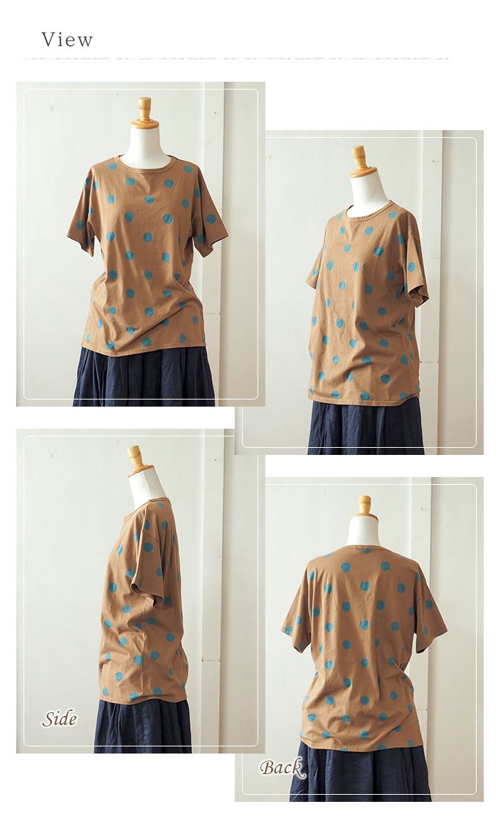 ICHI（イチ） ドットカットソー 水玉プリント半袖Tシャツ シンプル 春