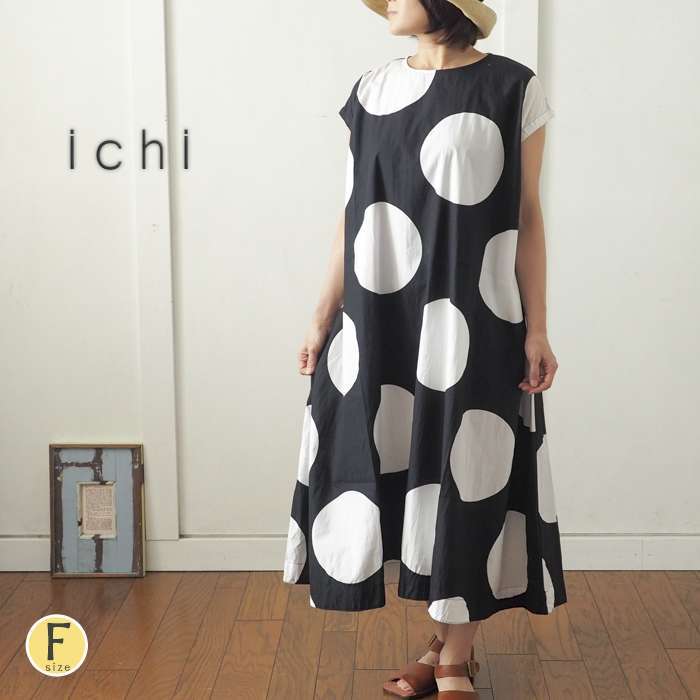 新品未使用　ichi イチ　ドット柄　長袖ロングワンピース 楽天市場】【セール30％】ICHI ichi イチ 小ドット切り替え
