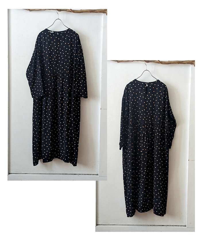 美品♡イチICHIロングシャツワンピース水玉リネン100ギャザー