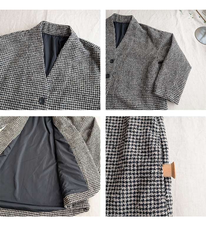 LUCIE（ルシエ） leciel ルシエル レトロな雰囲気千鳥格子柄ノーカラー