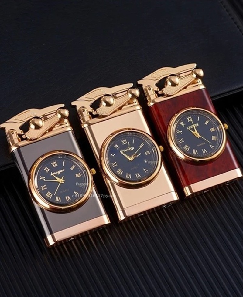 ダブルジェット 時計付きライター メタル製 5色 ガスライター 電子