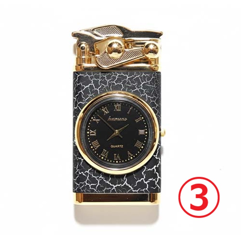 ダブルジェット 時計付きライター メタル製 5色 ガスライター 電子