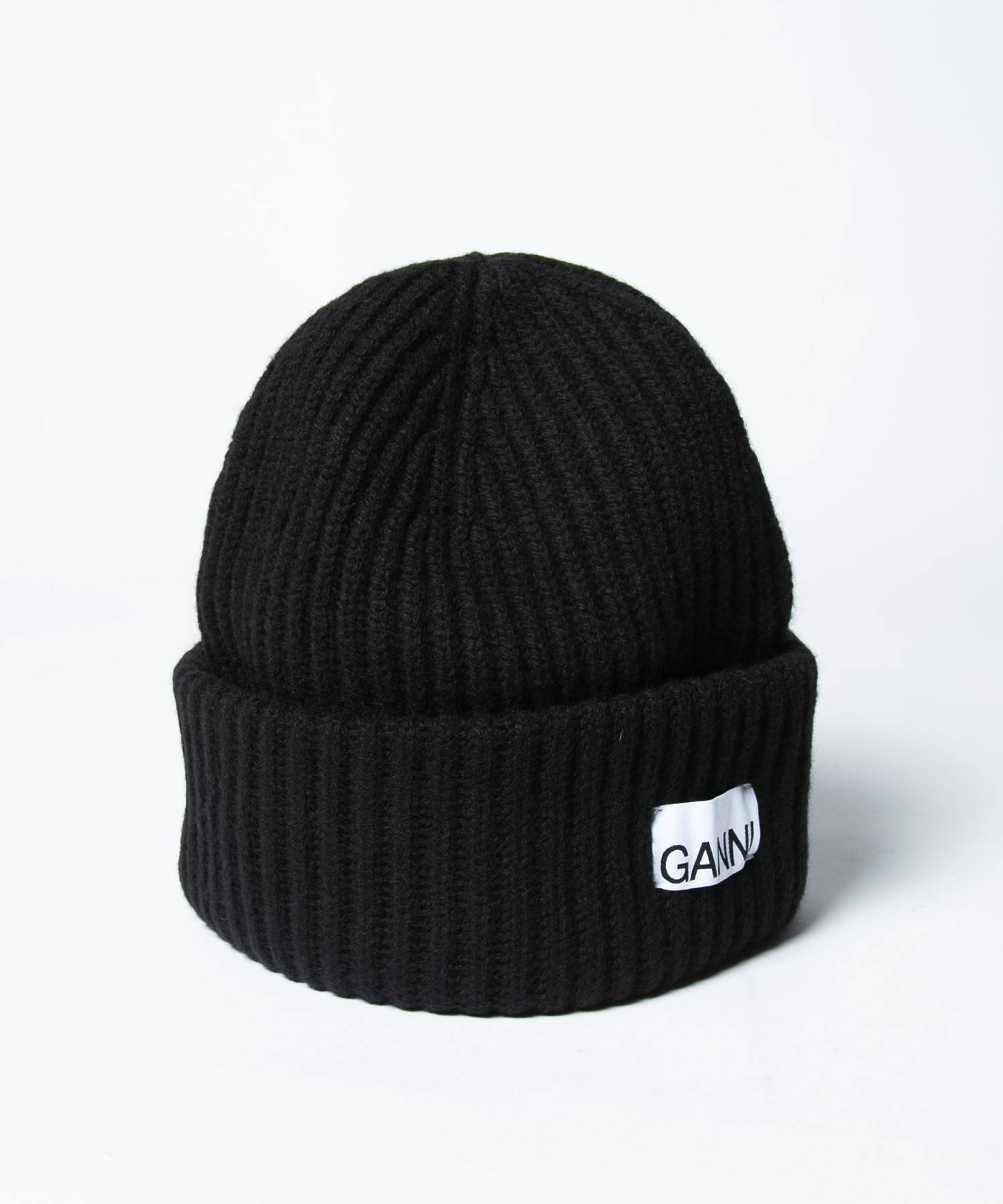 GANNI ニット帽 ブラック　A4429 5789 GANNI ガニー A4429 5789 ビーニー帽 レディース リブ編み