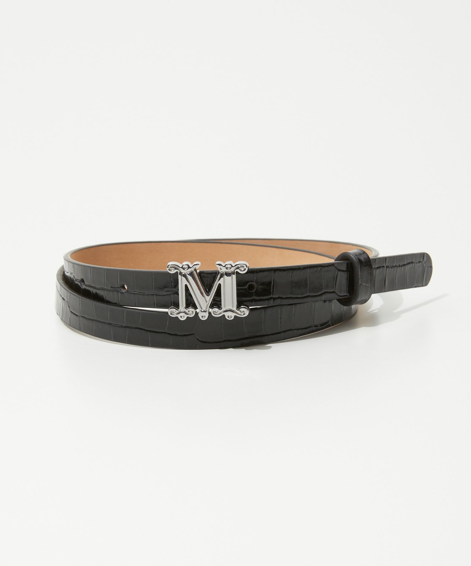 マックスマーラ Max Mara M GRAZIATA 15 CROC ベルト レディース 本革 ナローベルト クロコ レザー Mロゴ バックル XS S M L 爆買 | Max Mara | 01