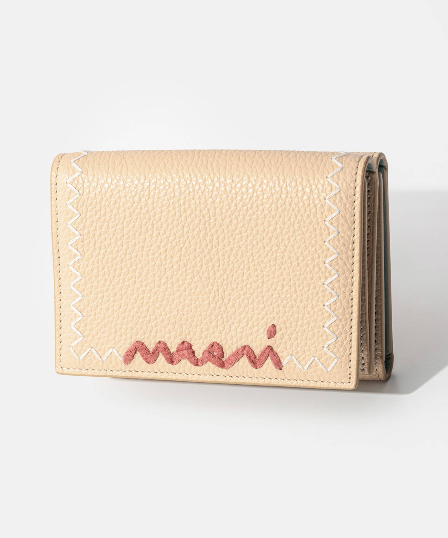 「o_n」marni財布　TRIFOLD WALLET Beige leather trifold wallet with Marni Mending | Marni