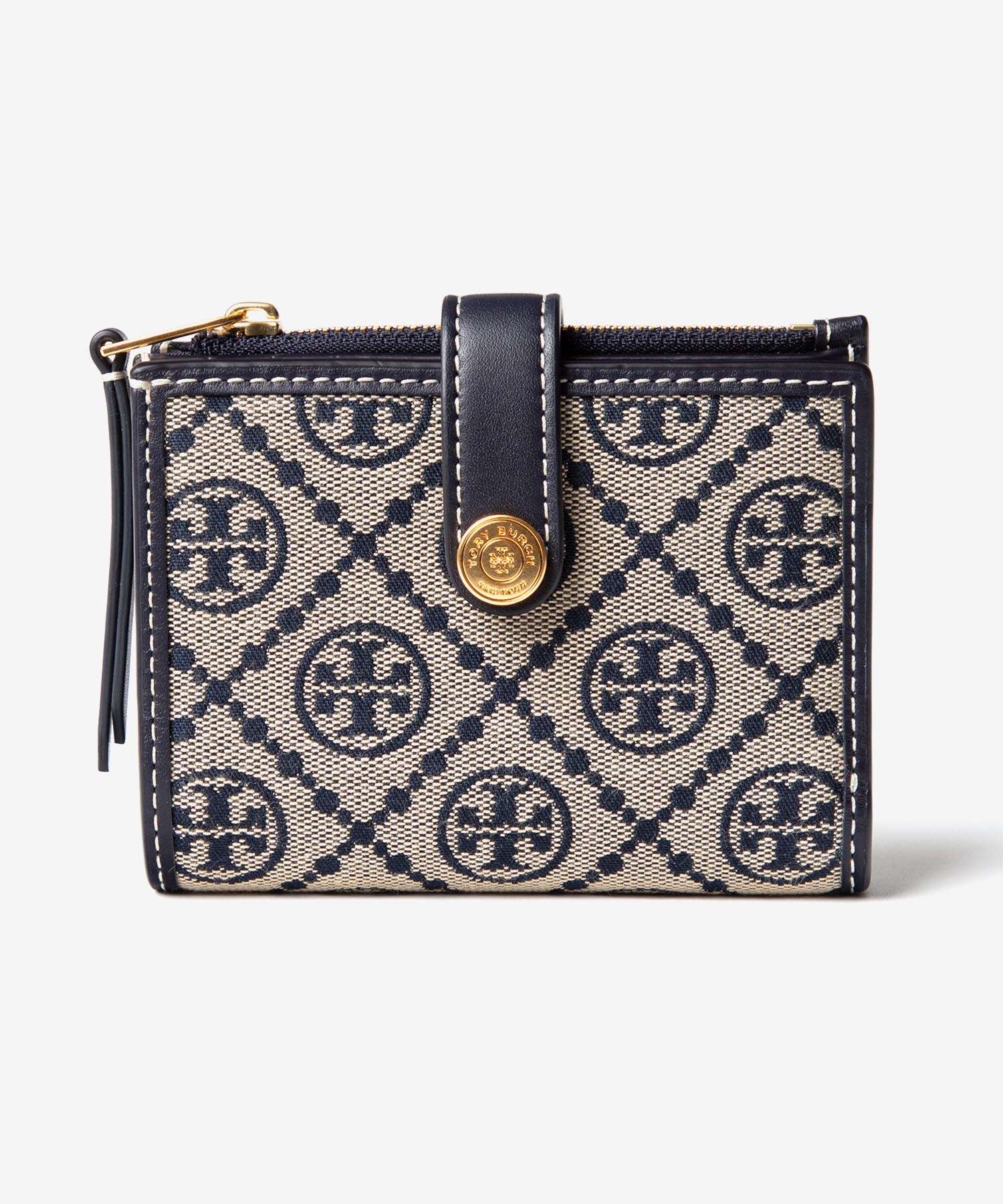 【TORY BURCH】「Tモノグラム」ブックウォレット Tモノグラム コントラスト エンボス バイフォールドウォレット