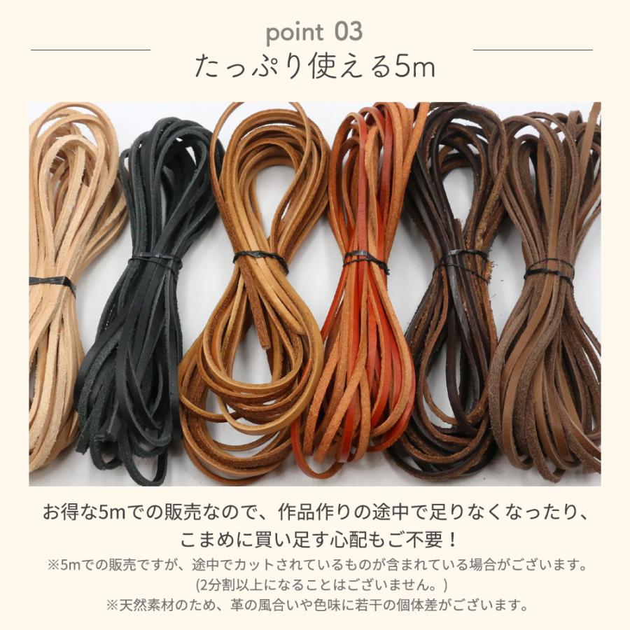 革紐 本革 平紐 5m 紐幅3mm 全6色 レザーコード 牛本革 牛紐 革ひも 皮