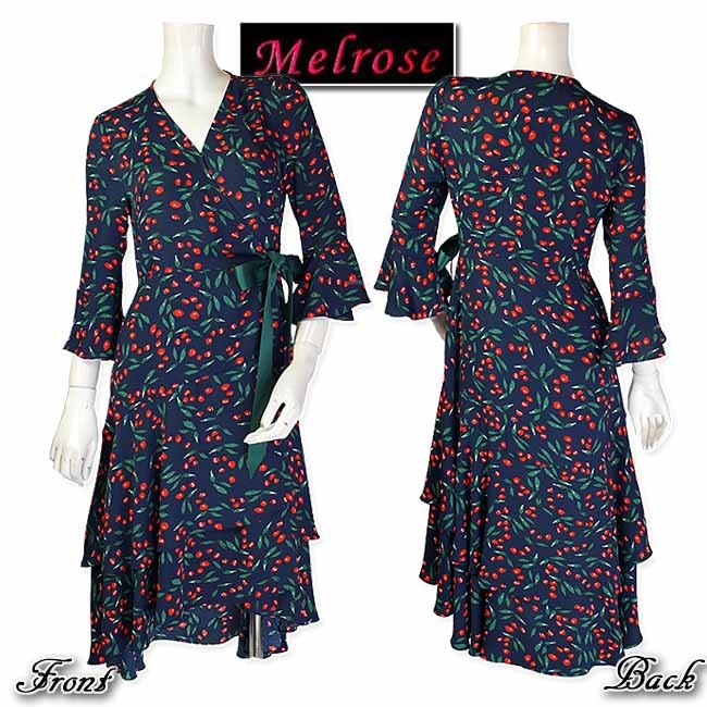 人気提案 Melrose ワンピース フランス Paris 裾フリル レッドベリー柄 サイズsとm 当初税抜 ワンピース サイズ サイズm