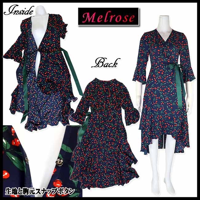 人気提案 Melrose ワンピース フランス Paris 裾フリル レッドベリー柄 サイズsとm 当初税抜 ワンピース サイズ サイズm