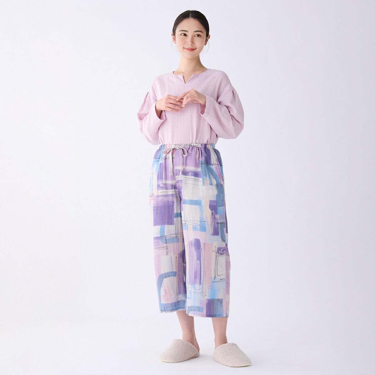 新品　ウチノ　マシュマロガーゼニュアンスチェックチェックパンツ　M UCHINO UCHINO公式店 ウチノ 送料無料 マシュマロガーゼニュアンス