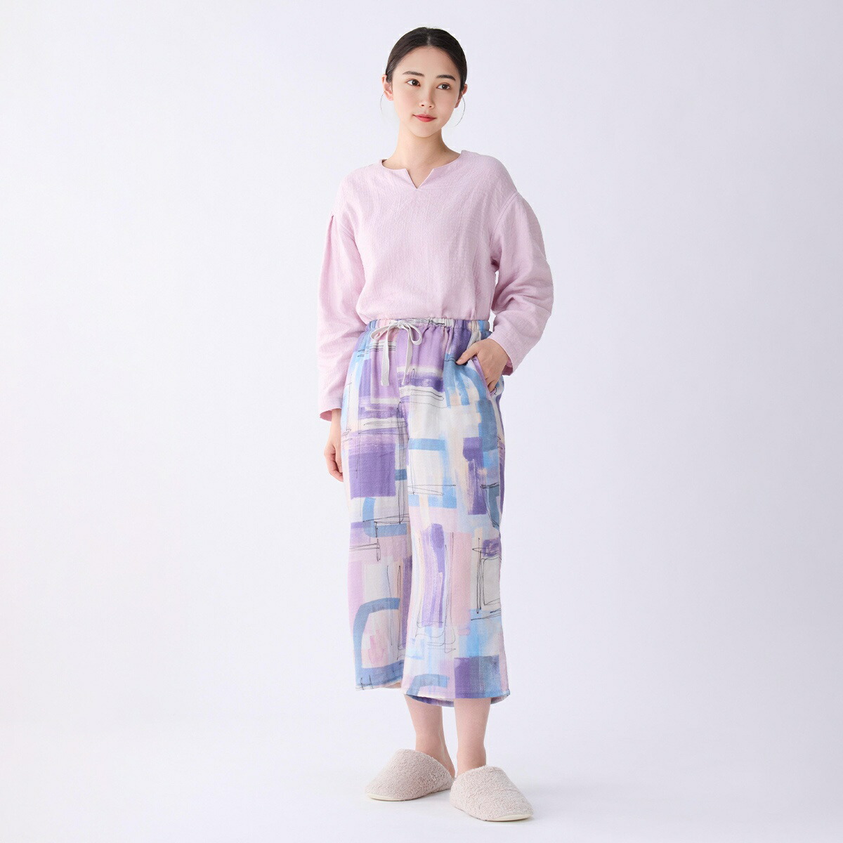 新品　ウチノ　マシュマロガーゼニュアンスチェックチェックパンツ　M UCHINO UCHINO公式店 ウチノ 送料無料 マシュマロガーゼ