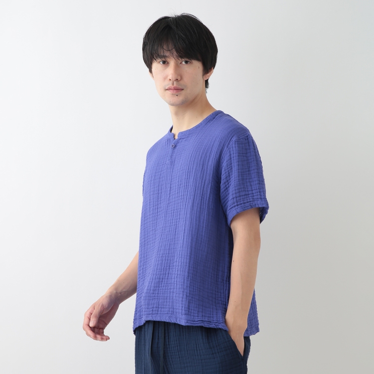 UCHINO SALE UCHINO クレープガーゼ ヘンリーネックTシャツ ベーシック